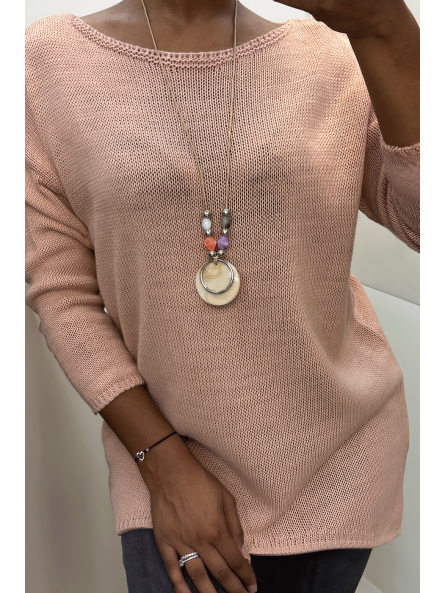 Robe pull rose avec collier - 3