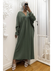 Longue robe pull over size col V kaki  - 3