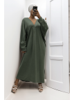 Longue robe pull over size col V kaki  - 4