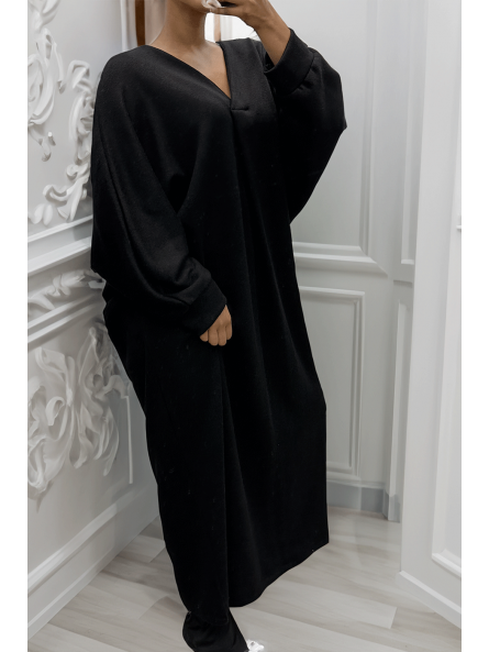 Longue robe pull over size col V noir  - 3