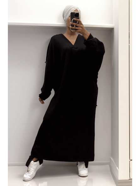 Longue robe pull over size col V noir  - 6
