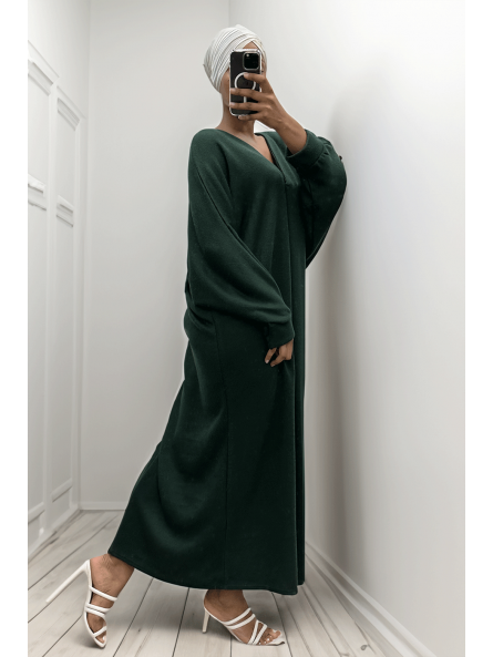 Longue robe pull over size col V vert  - 5