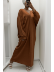 Longue robe pull over size col V cognac  - 2