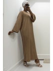 Longue robe pull over size col rond camel  - 2