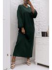 Longue robe pull over size col rond vert  - 2