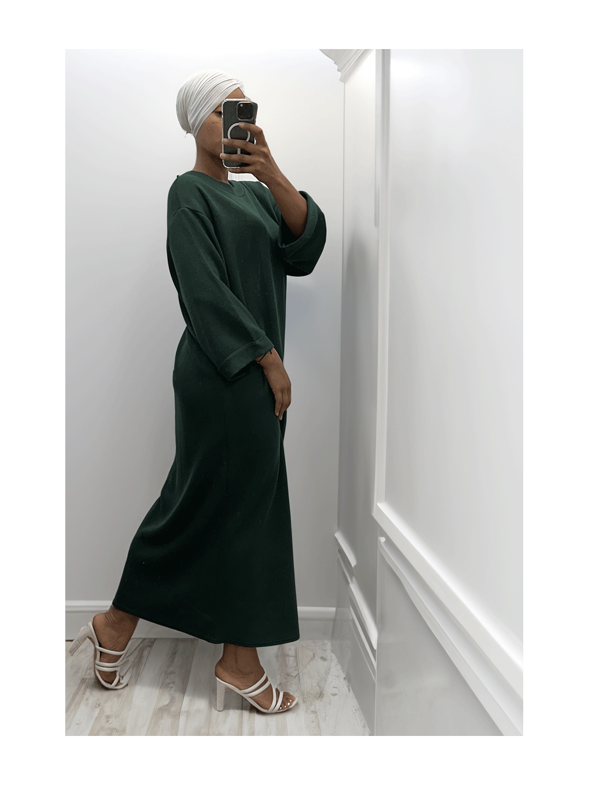 Longue robe pull over size col rond vert  - 4