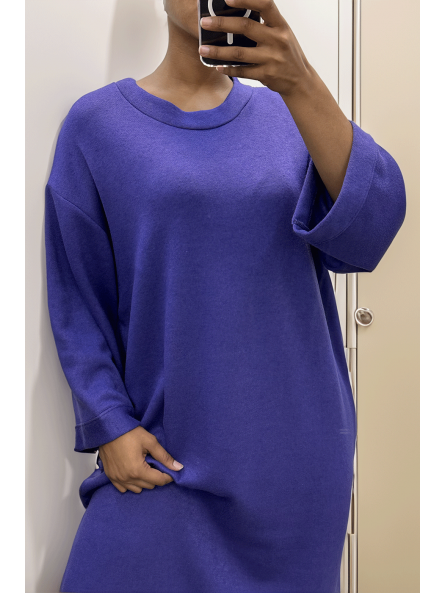 Longue robe pull over size col rond violet  - 1