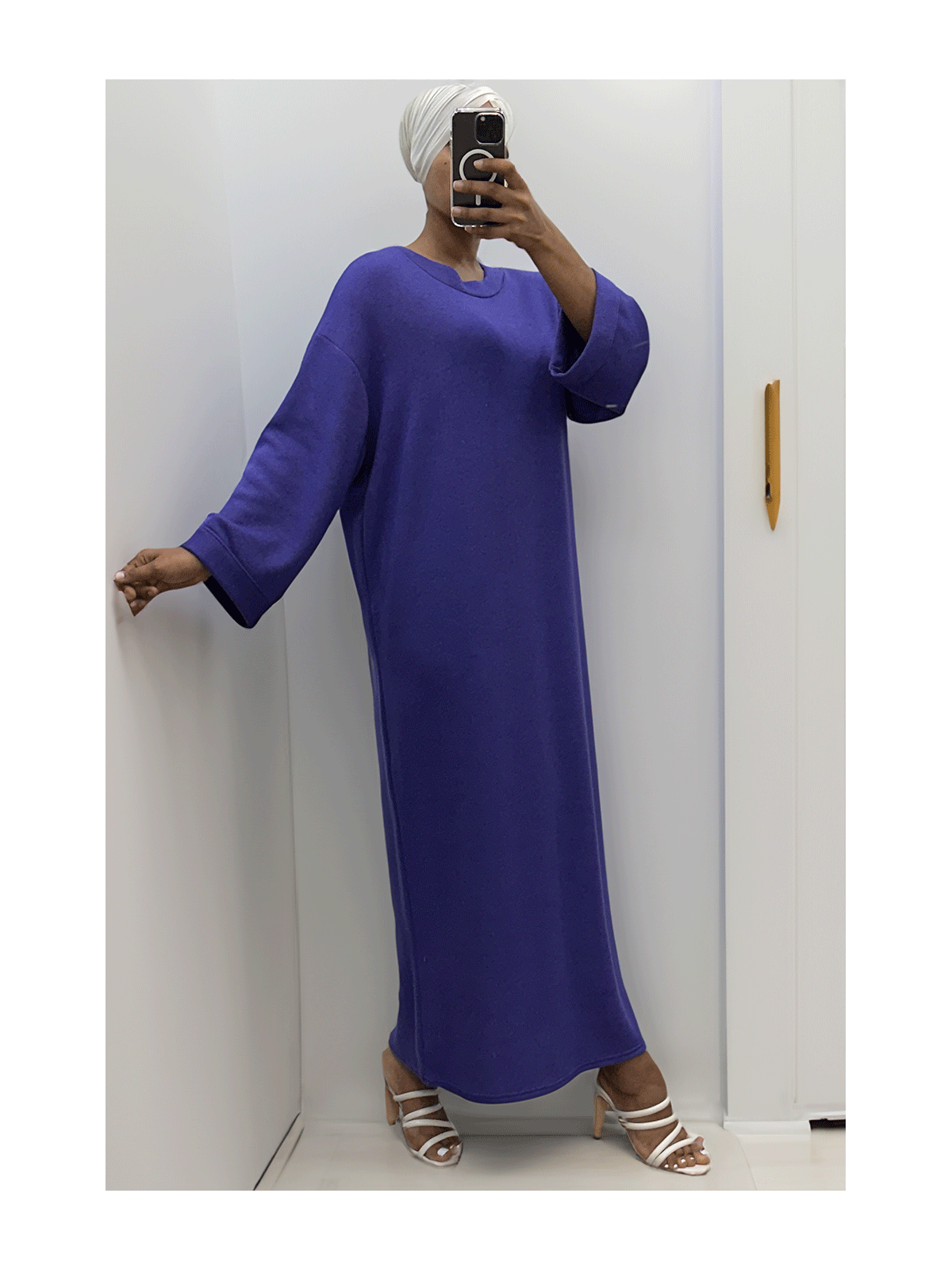 Longue robe pull over size col rond violet  - 2