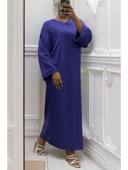 Longue robe pull over size col rond violet  - 3