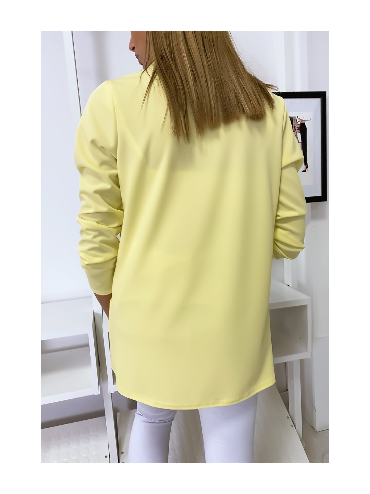 Veste Blazer jaune col châle avec poches. Blazer femme 1526 - 5