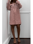 Robe chemise rose côtelé - 1