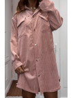 Robe chemise rose côtelé - 2