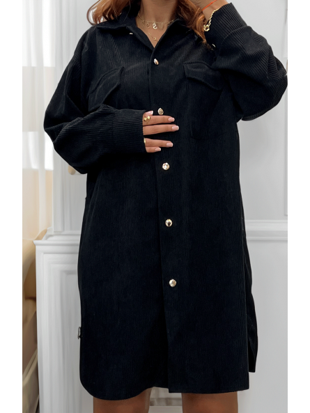 Robe chemise noir côtelé - 2