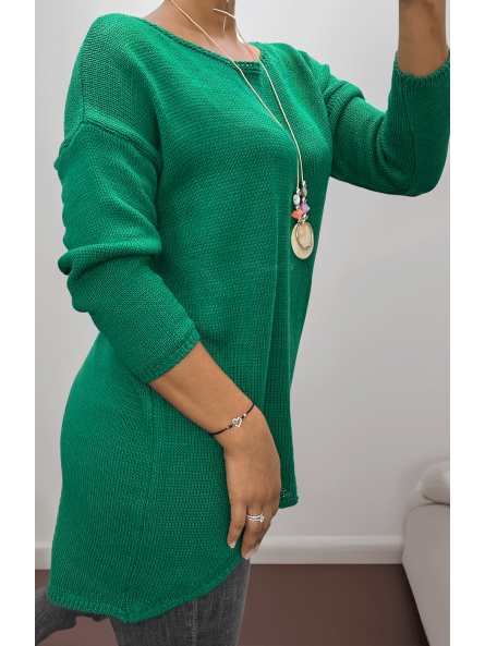 Robe pull vert avec collier - 4
