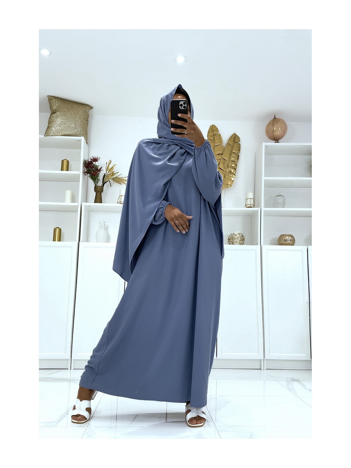 Abaya indigo avec voile intégré pas chère couleur vitaminée - 1