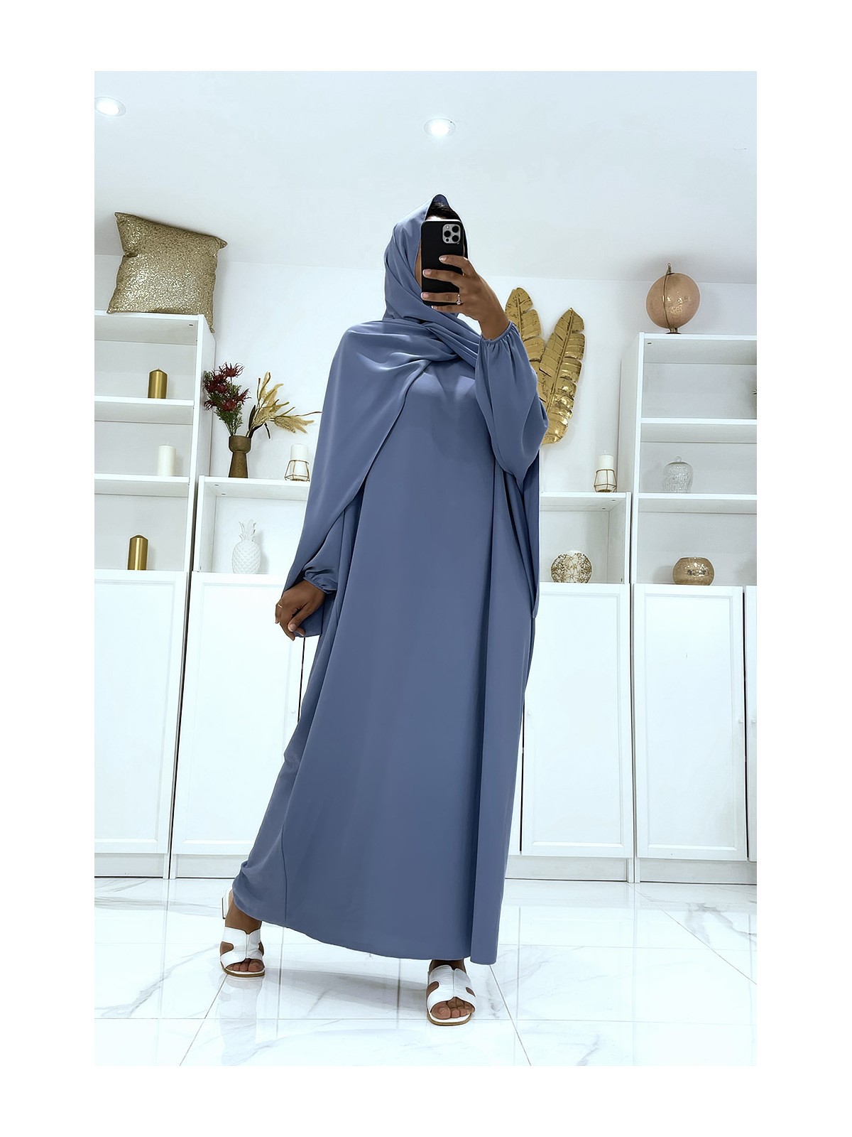 Abaya indigo avec voile intégré pas chère couleur vitaminée - 2