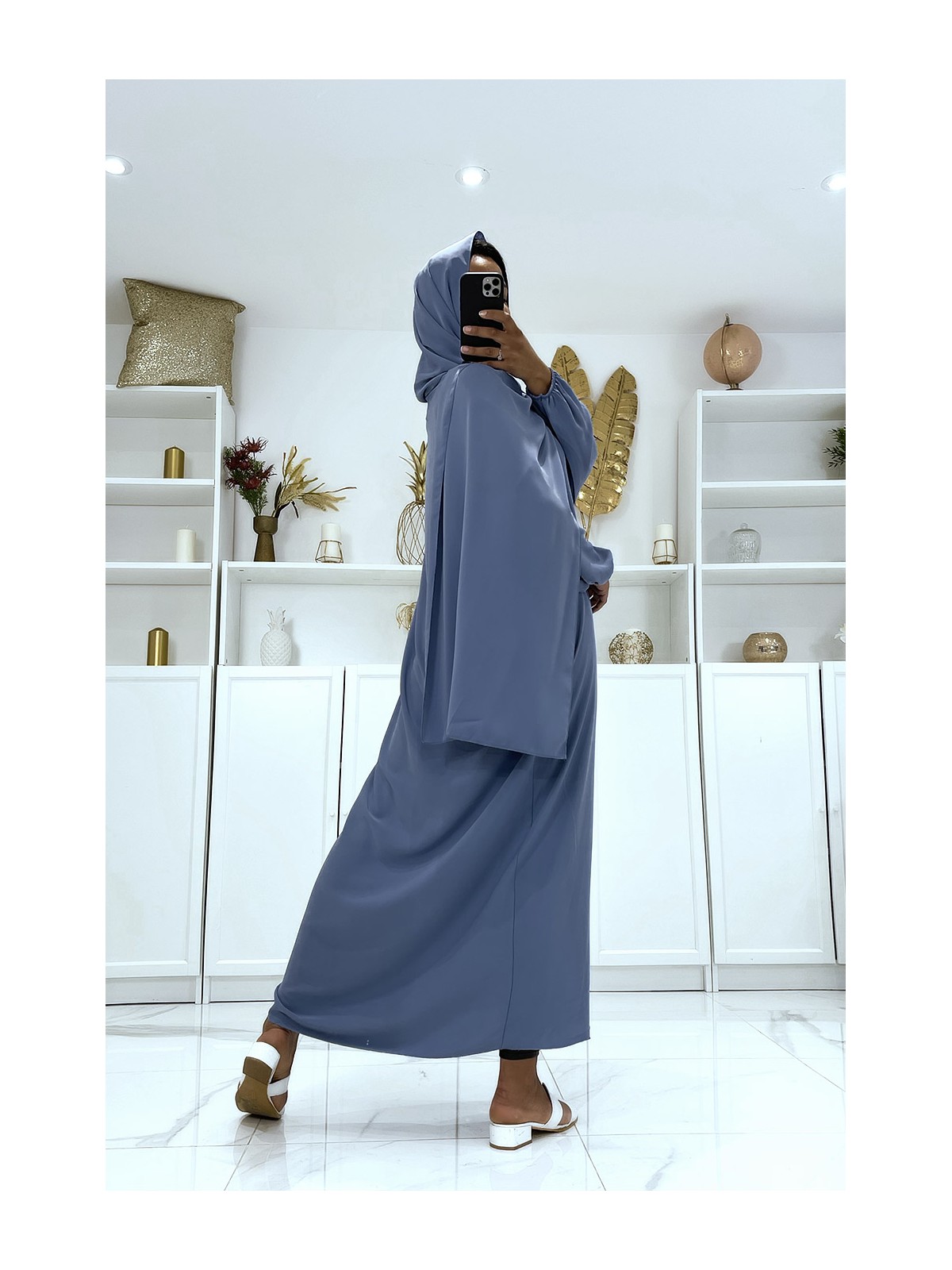 Abaya indigo avec voile intégré pas chère couleur vitaminée - 4