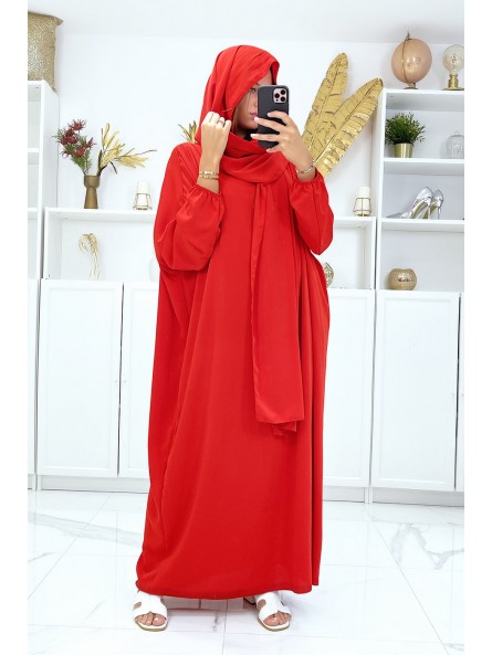 Abaya rouge avec voile intégré pas chère couleur vitaminée - 1