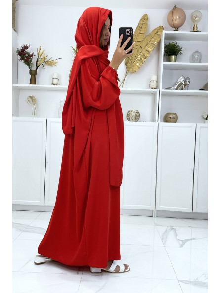 Abaya rouge avec voile intégré pas chère couleur vitaminée - 3