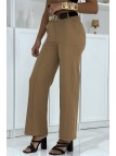 Pantalon palazzo camel avec poches ceinture et plis - 4