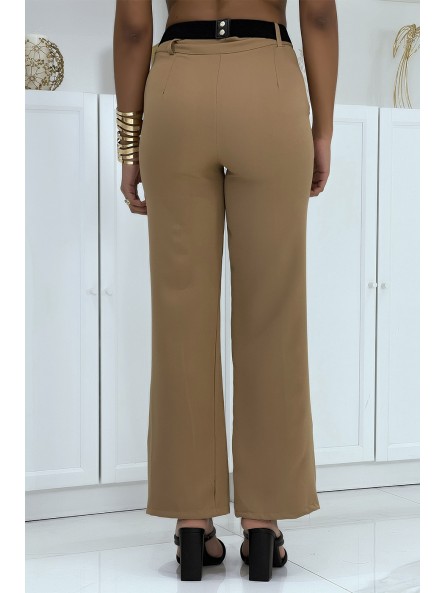 Pantalon palazzo camel avec poches ceinture et plis - 5