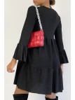 Robe tunique col V à paillettes noires et volants - 4