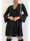Robe tunique col V à paillettes noires et volants - 5