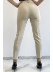 Pantalon slim beige avec poches style working girl - 3