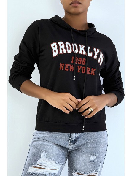 Sweat à capuche noir avec écriture BROOKLYN 898 NEW YORK - 10