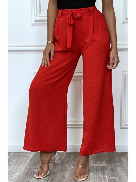 Pantalon palazzo rouge ceinturé, très tendance - 2