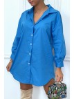 Robe chemise bleue asymétrique en coton - 1