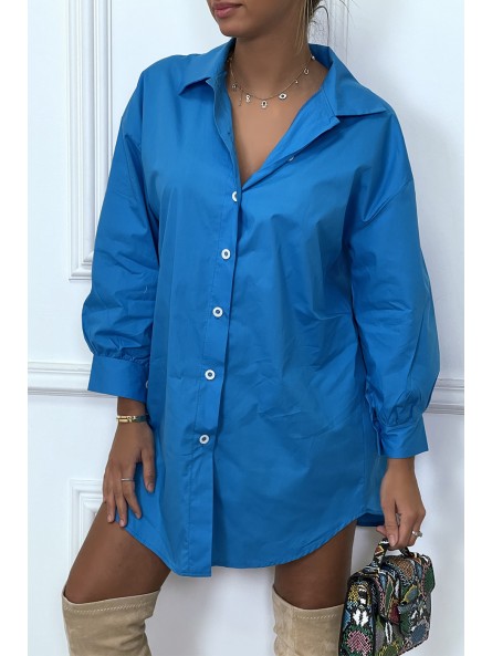 Robe chemise bleue asymétrique en coton - 2