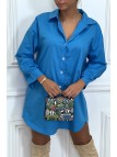 Robe chemise bleue asymétrique en coton - 3