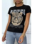 Tee-shirt noir cintrée avec écriture REBEL et tête de lion - 4