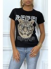 Tee-shirt noir cintrée avec écriture REBEL et tête de lion - 5
