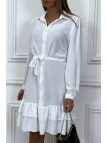Robe tunique blanche manches longues boutonné avec volant - 3