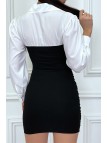 Robe blouse noir plissée avec ceinture - 5