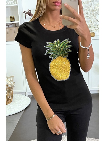 Teeshirt noir à motif ananas en sequins - 3