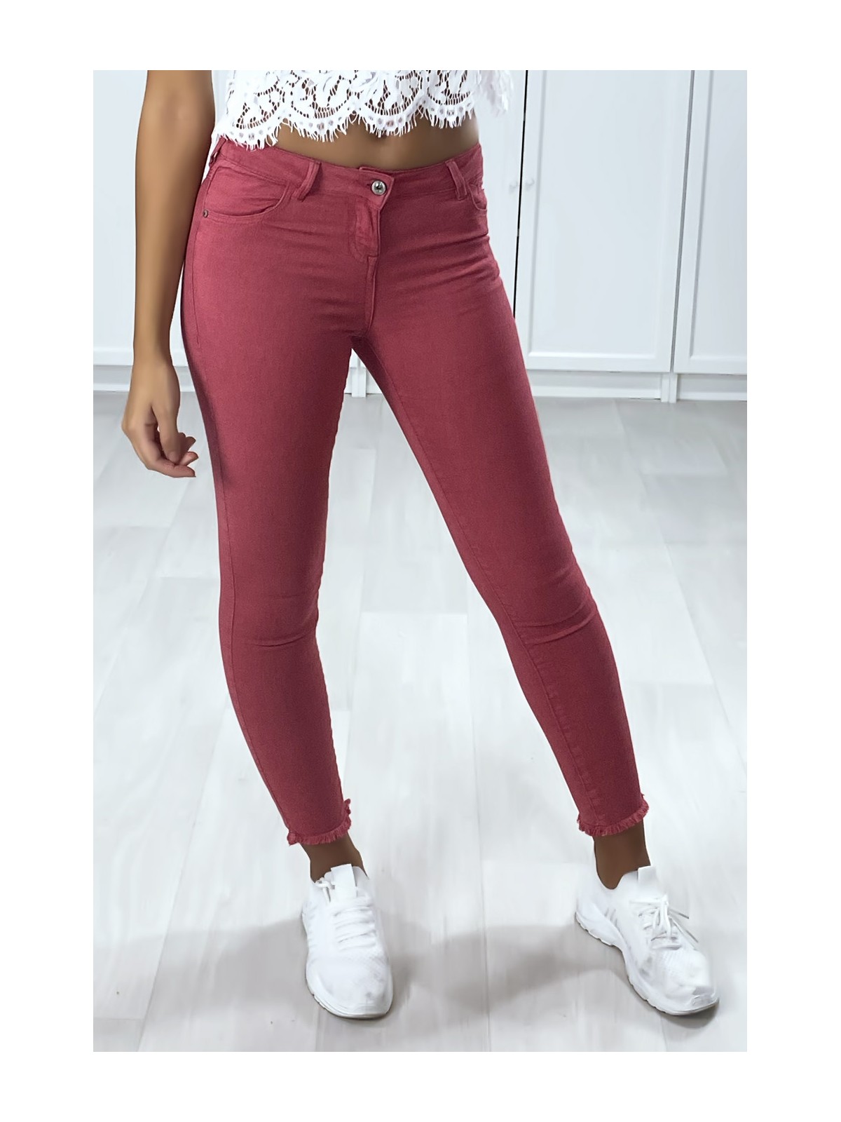 Jeans slim fuchsia avec poches - 1