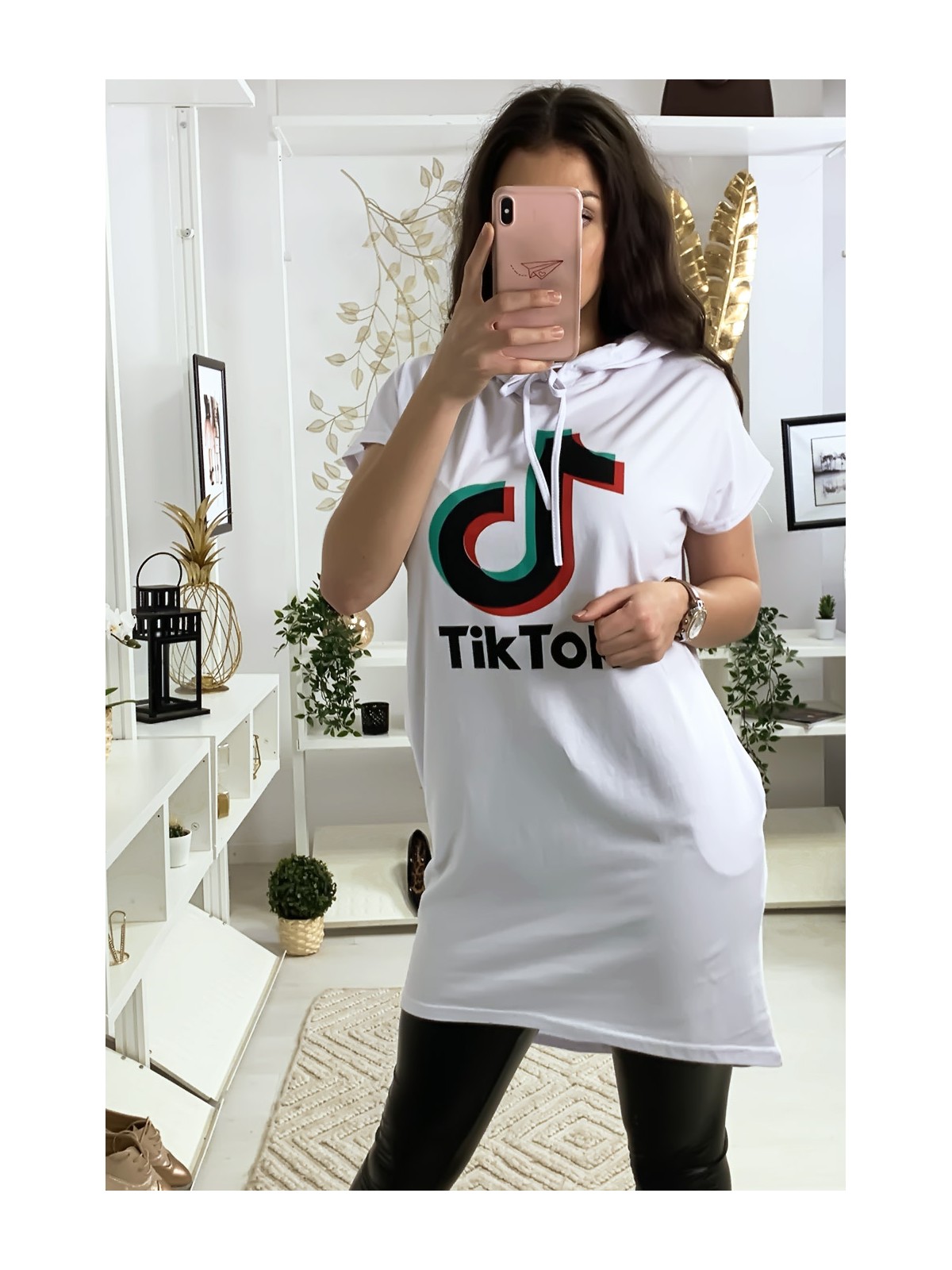 Tunique à capuche blanche avec écriture tik tok et capuche - 3