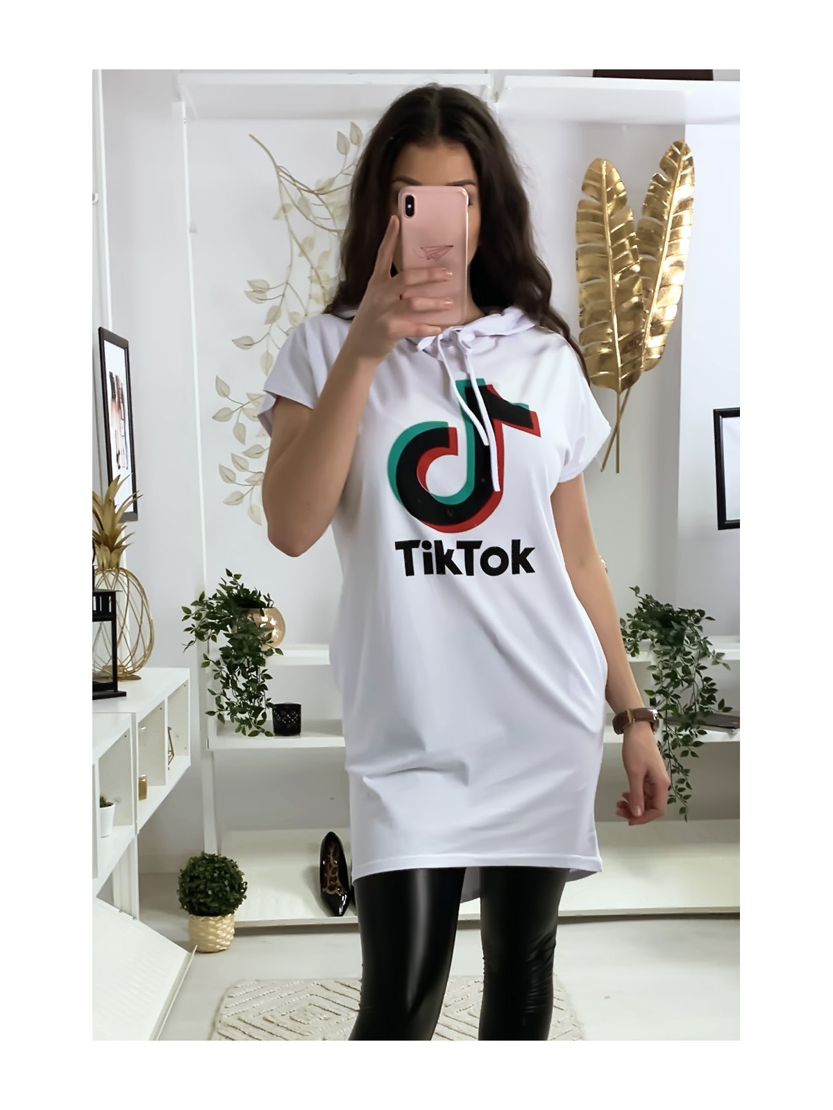 Tunique à capuche blanche avec écriture tik tok et capuche - 4