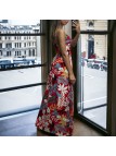 Longue robe avec sublime motif fleuris rouge bretelles amovible - 1