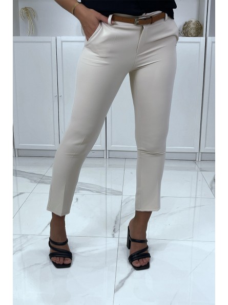 Pantalon working girl beige avec poches et ceinture - 1