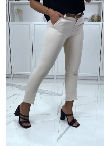 Pantalon working girl beige avec poches et ceinture - 2