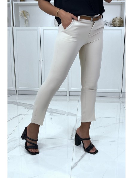Pantalon working girl beige avec poches et ceinture - 3
