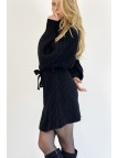 Robe pull noire col roulé effet maille avec ceinture à nouée confortable douce et féminine - 5