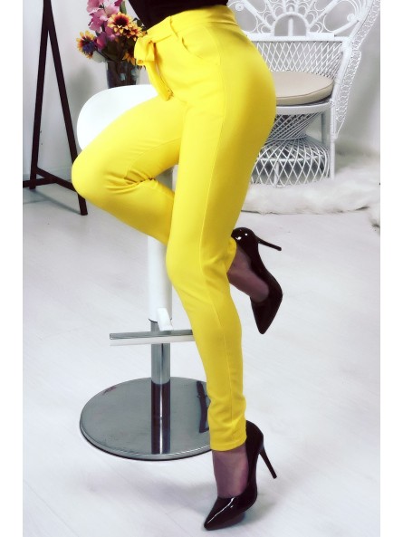 Pantalon  jaune avec ceinture et poches - 2
