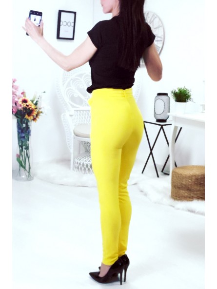 Pantalon  jaune avec ceinture et poches - 6