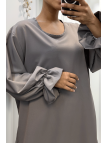 Longue abaya antharcite froncé aux manches  - 1