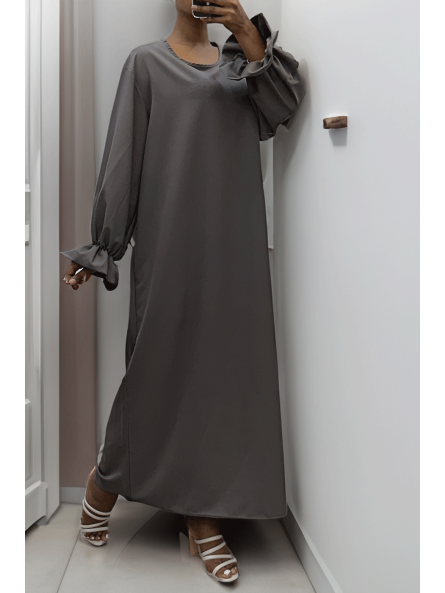 Longue abaya antharcite froncé aux manches  - 2